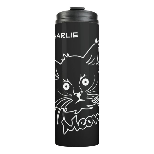 Termo Tumblador de nombre personalizado de gato negro (Anverso)