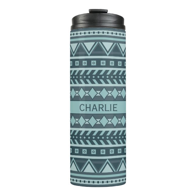 Termo Tumblador de nombre personalizado del patrón Aztec (Anverso)