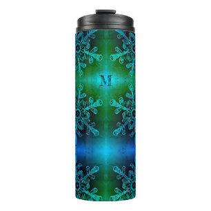 Termo Tumblador térmico con copo de nieve azul y verde