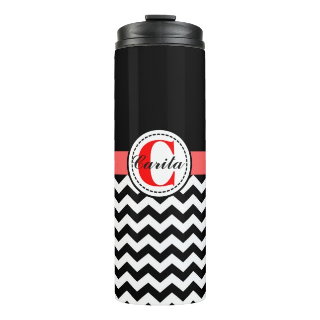 Termo Tumblador térmico de Chevron blanco/negro monogram (Anverso)