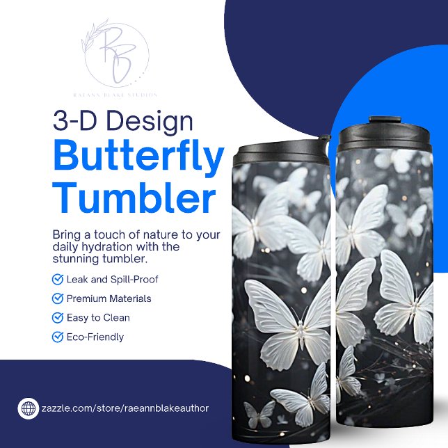 Termo Tumblador térmico de mariposas blancas 3D (Subido por el creador)