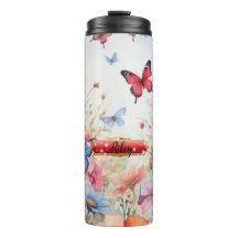 Tumblador térmico de mariposas color agua rojo y a