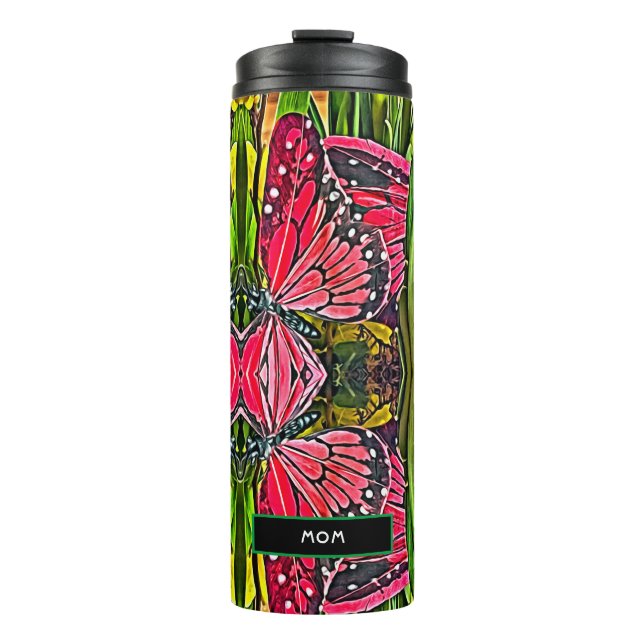 Termo Tumblador térmico de mariposas rojas vibrantes (Anverso)