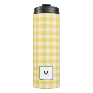 Termo Tumblador térmico de monograma amarillo de Gingham