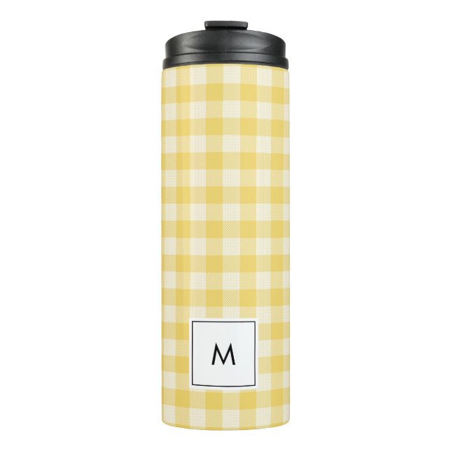 Termo Tumblador térmico de monograma amarillo de Gingham (Anverso)