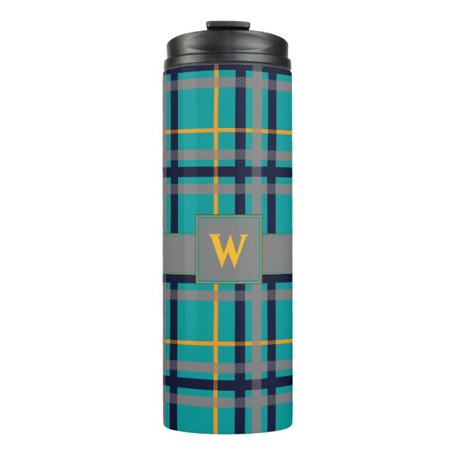 Termo Tumblador térmico de plástico azul y Naranja (Anverso)