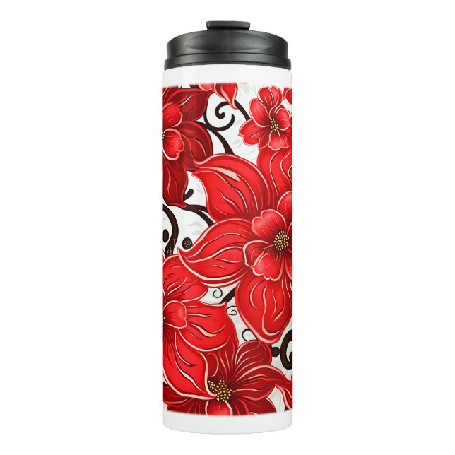 Termo Tumblador térmico del patrón de las flores rojas (Anverso)