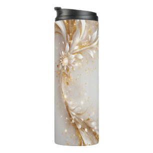 Termo Tumblador térmico floral de oro blanco