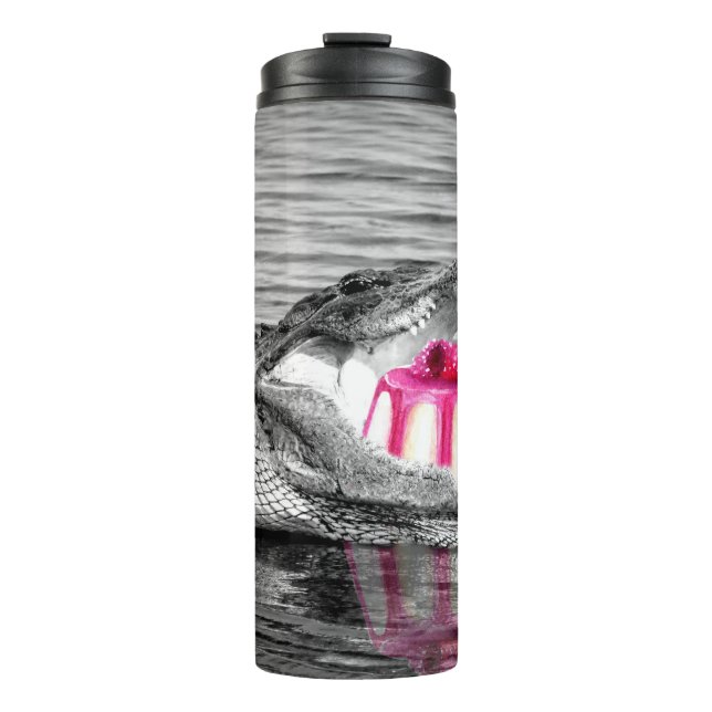 Termo Tumbler Alligador blanco y negro y Cheesecake (Anverso)