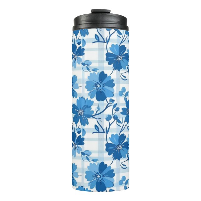 Termo Tumbler azul de invierno de Gingham (Anverso)