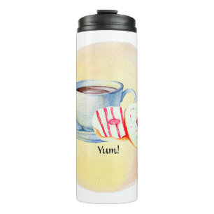 Termo Tumbler con diseño de café y donuts