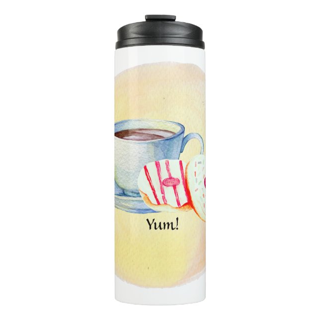 Termo Tumbler con diseño de café y donuts (Anverso)