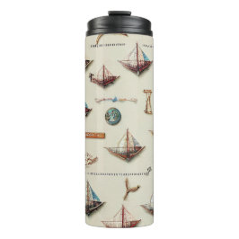 TERMO TUMBLER CON TEMA NAÚTICO VINTAGE MARRÓN Y BEIGE