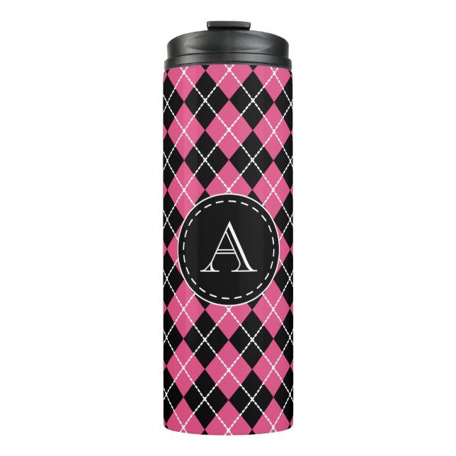 Termo Tumbler de café rosado monograma (Anverso)