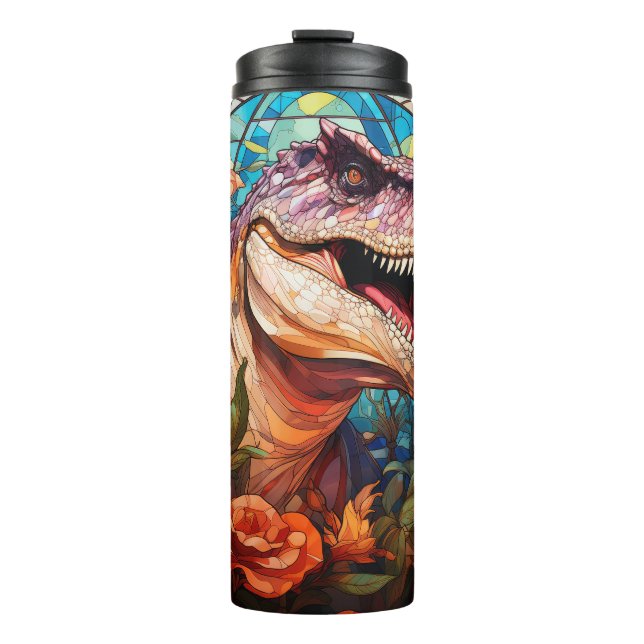 Termo Tumbler de dinosaurio T-REX de vidrio templado (Anverso)