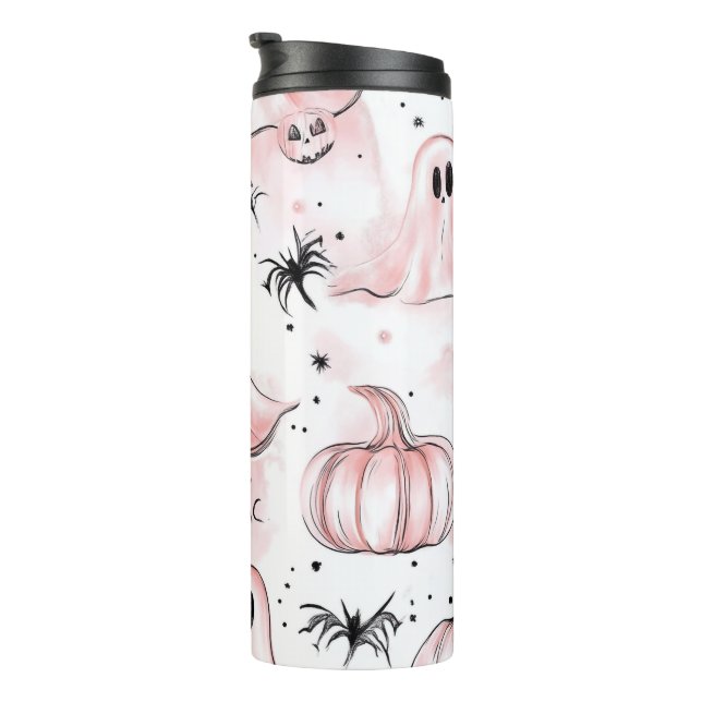 Termo Tumbler de Halloween fantasma rosa (Rotado hacia la derecha)