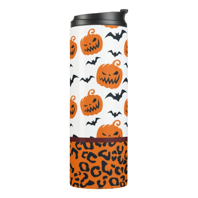 Termo Tumbler de leopardo de las calabazas de Halloween (Rotado hacia la izquierda)