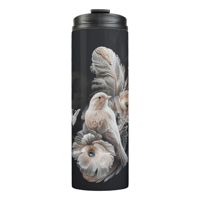 Termo Tumbler de lujo con pájaro, flores, plumas 1 (Anverso)