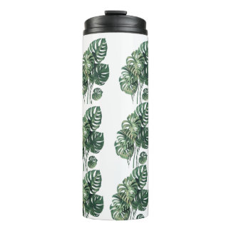 Termo tumbler de monstera verde y blanco