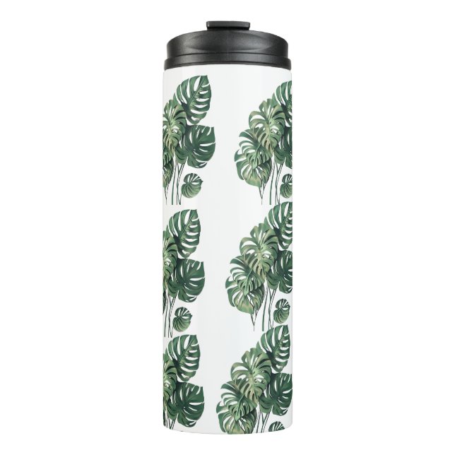 Termo tumbler de monstera verde y blanco (Anverso)