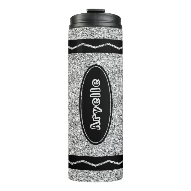 Termo Tumbler de nombre personalizado Crayon Purpurina p (Anverso)