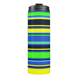 Termo Tumbler de tiras negrita, azul y amarillo