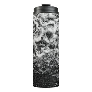 Termo Tumbler de viaje con olas del océano en blanco y n