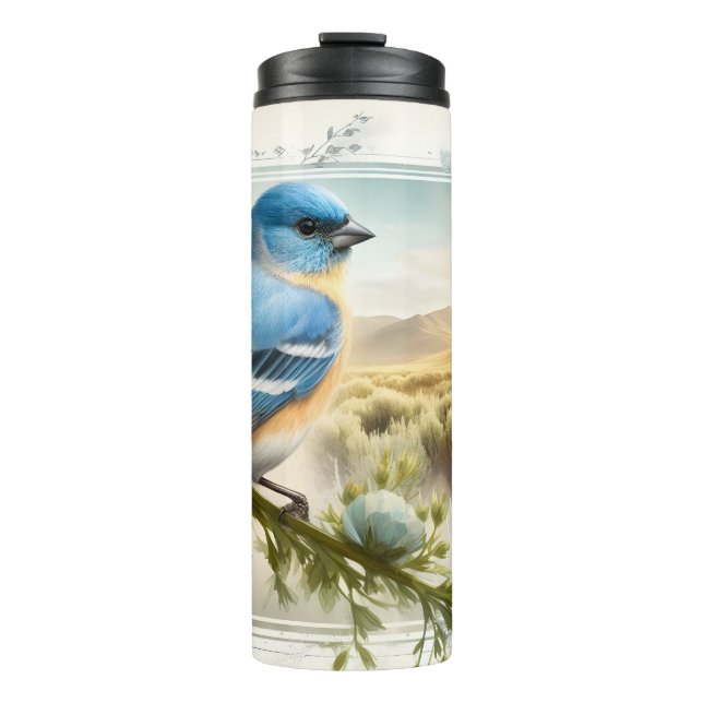 Termo Tumbler del desierto de acuarela de Lazuli Bunting (Anverso)