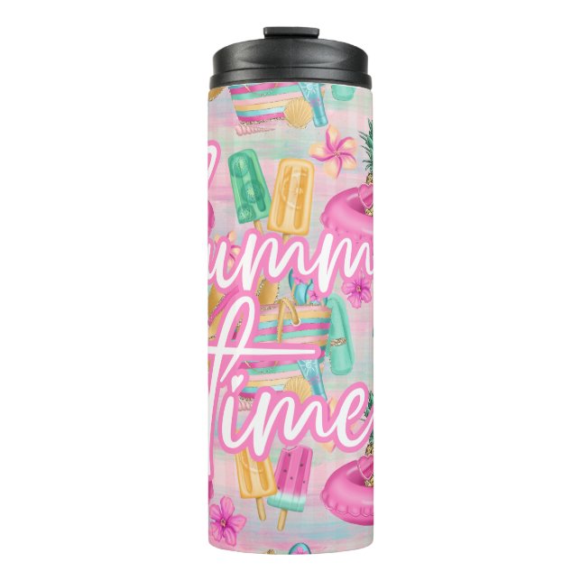 Termo Tumbler Flamingo de verano | Bebida rosa de playa (Anverso)