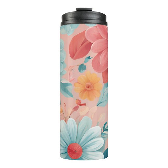 Termo Tumbler floral - Diseño elegante de flores aislada (Anverso)