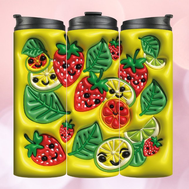 Termo Tumbler inflado 3D - Frutas felices con amarillo (Subido por el creador)