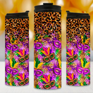 Termo Tumbler Mardi Gras, máscaras e impresión de leopar