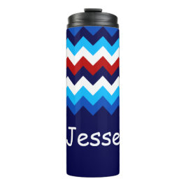 Termo Tumbler monograma de cheurones azul rojo Guay