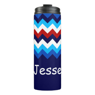 Termo Tumbler monograma de cheurones azul rojo Guay