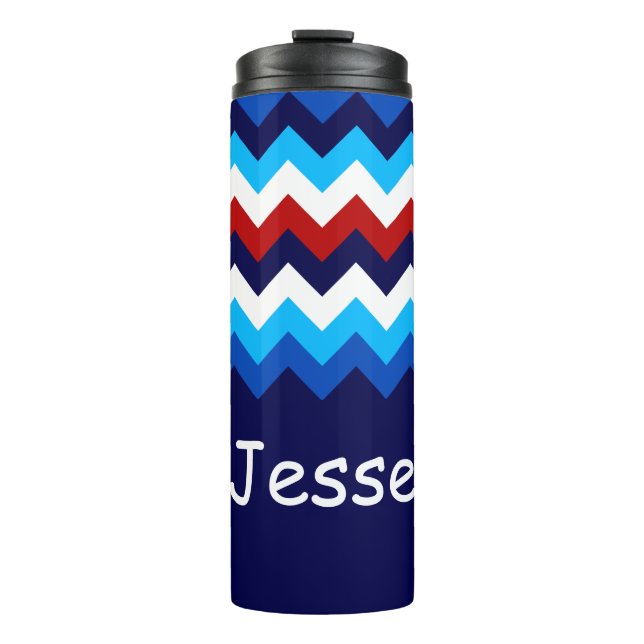 Termo Tumbler monograma de cheurones azul rojo Guay (Anverso)