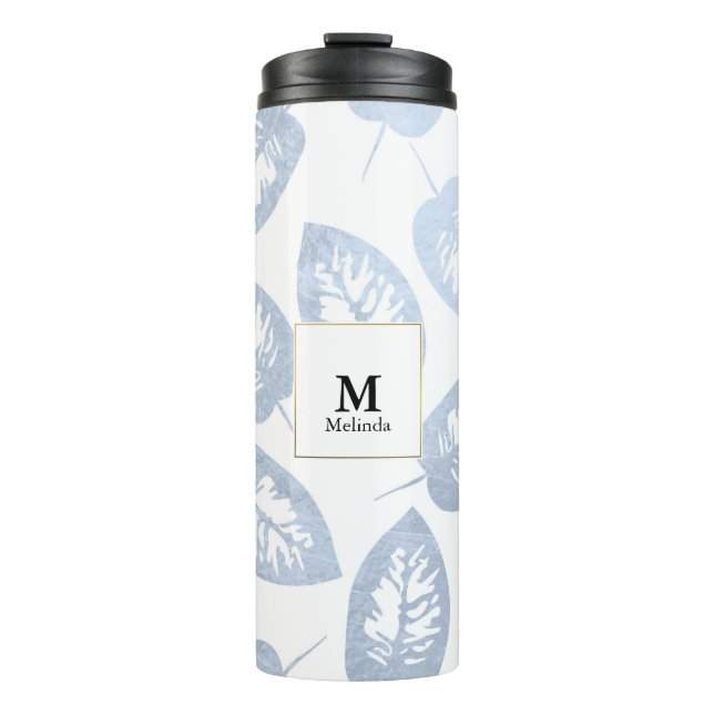 Termo Tumbler monograma de hojas azules (Anverso)
