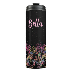 Termo Tumbler Personalizado de Flores Negras Noche Estre