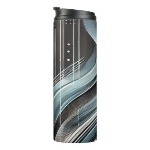 Termo Tumbler termal azul y plateado abstracto futurista