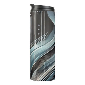 Termo Tumbler termal azul y plateado abstracto futurista
