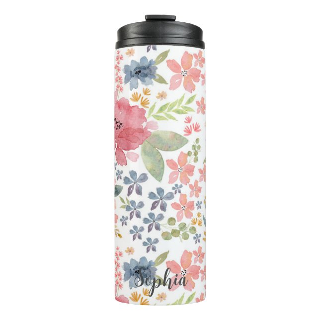 Termo Tumbler termal de acuarela floral pastel - Elegant (Anverso)