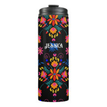 Tumbler termal de arte folclórico floral mexicano