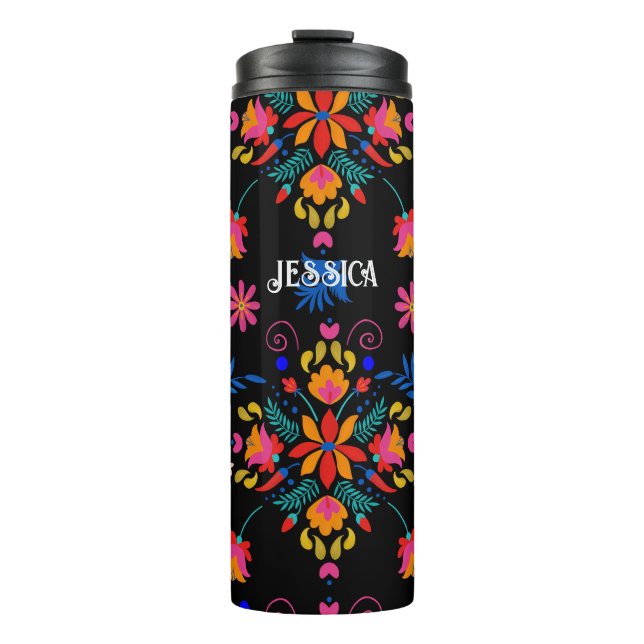 Termo Tumbler termal de arte folclórico floral mexicano (Anverso)