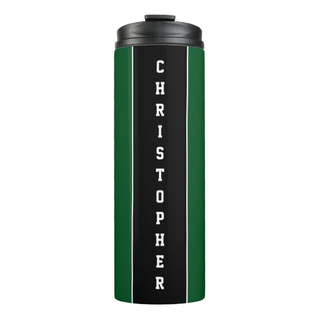 Termo Tumbler termal de banda negra verde personalizado (Anverso)