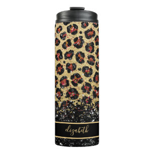 Termo Tumbler termal de leopardo negro y dorado de bronc