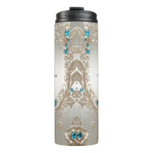 Termo Tumbler termal de piedras azules de oro embellecid