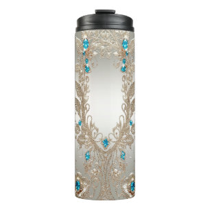 Termo Tumbler termal de piedras azules de oro embellecid