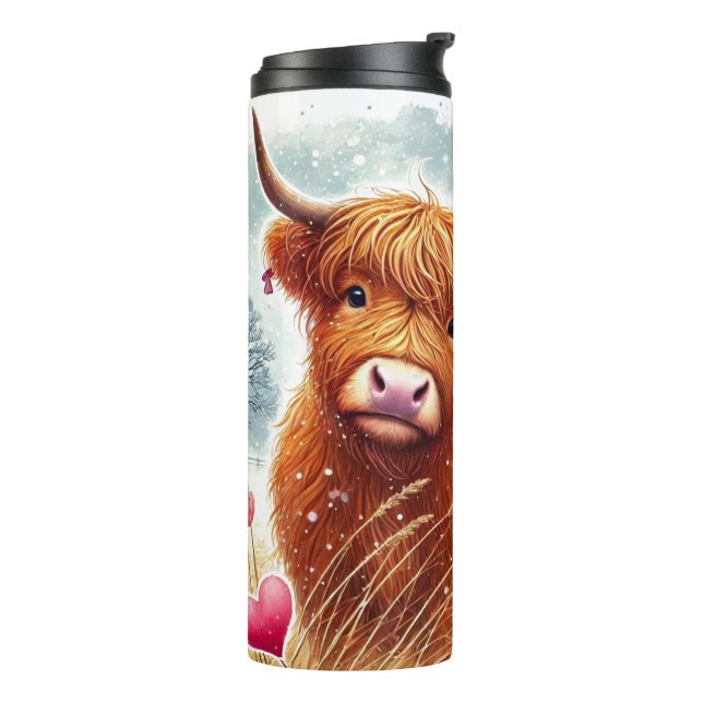 Termo Tumbler termal de San Valentín Shaggy Highland Cow (Rotado hacia la izquierda)