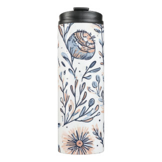 Termo Tumbler termal estético floral azul elegante