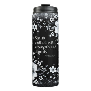Termo Tumbler Termal Floral - Proverbios 31:25 Para Muje