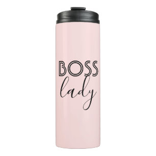 Termo Tumbler termal Lady Jefe  Rosa y negro